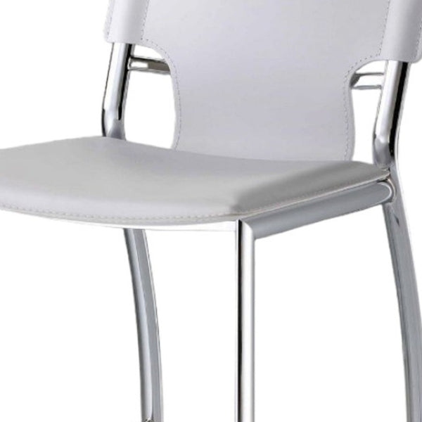 HomeRoots Set of Two Modern 29" White Faux Leather Bar Stools with Silver Metal Frame, Stylish Comfort 555056