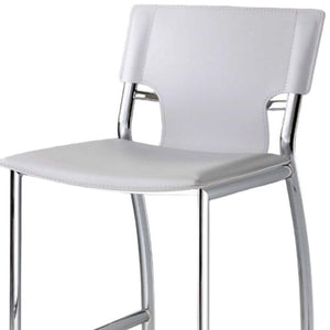 HomeRoots Set of Two Modern 29" White Faux Leather Bar Stools with Silver Metal Frame, Stylish Comfort 555056