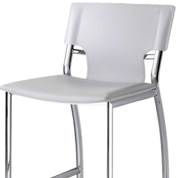 HomeRoots Set of Two Modern 29" White Faux Leather Bar Stools with Silver Metal Frame, Stylish Comfort 555056