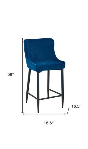 Homeroots Set Of Two 26" Blue And Black Velvet And Metal Low Back Counter Height Bar Chairs   555057