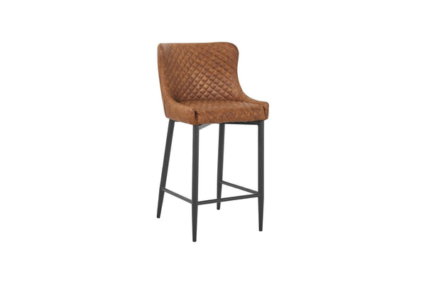 HomeRoots Set of Two 26" Orange Faux Leather and Black Metal Counter-Height Bar Chairs for Modern Comfort 555058