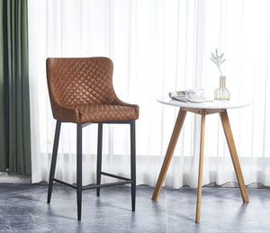 HomeRoots Set of Two 26" Orange Faux Leather and Black Metal Counter-Height Bar Chairs for Modern Comfort 555058