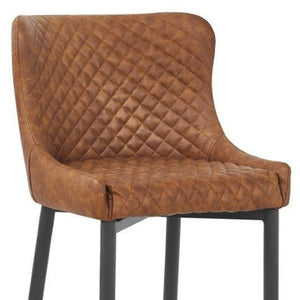 HomeRoots Set of Two 26" Orange Faux Leather and Black Metal Counter-Height Bar Chairs for Modern Comfort 555058
