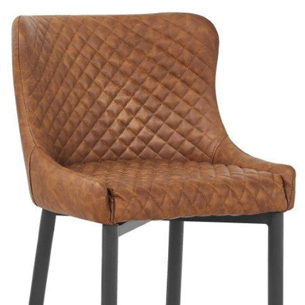 HomeRoots Set of Two 26" Orange Faux Leather and Black Metal Counter-Height Bar Chairs for Modern Comfort 555058