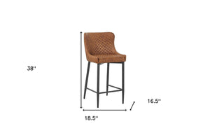 HomeRoots Set of Two 26" Orange Faux Leather and Black Metal Counter-Height Bar Chairs for Modern Comfort 555058