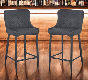 HomeRoots Set of Two Stylish 26" Dark Gray Faux Leather Bar Chairs with Durable Metal Frames for Modern Spaces 555059