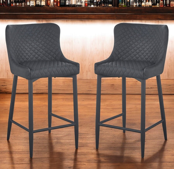 HomeRoots Set of Two Stylish 26" Dark Gray Faux Leather Bar Chairs with Durable Metal Frames for Modern Spaces 555059