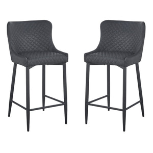 HomeRoots Set of Two Stylish 26" Dark Gray Faux Leather Bar Chairs with Durable Metal Frames for Modern Spaces 555059