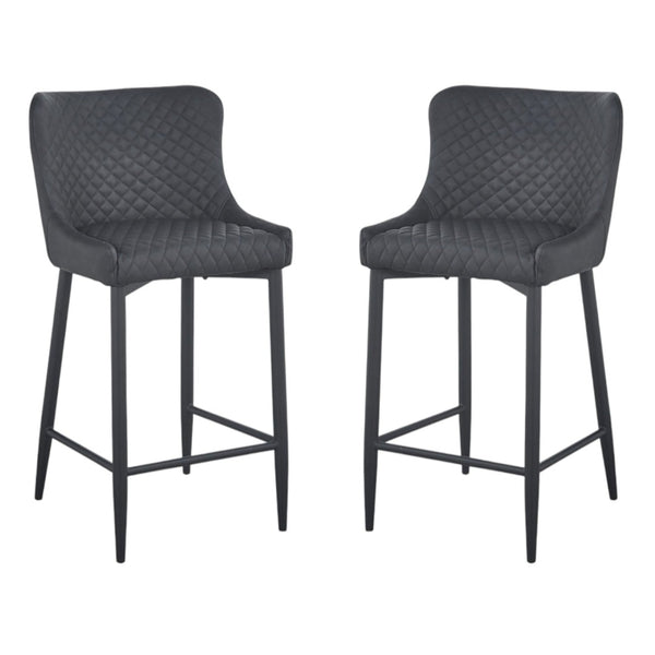 HomeRoots Set of Two Stylish 26" Dark Gray Faux Leather Bar Chairs with Durable Metal Frames for Modern Spaces 555059