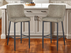 Homeroots Set Of Two 26" Gray And Black Faux Leather And Metal Low Back Counter Height Bar Chairs   555060