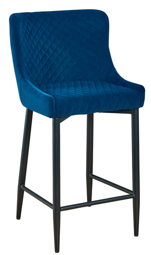 Homeroots Set Of Two 30" Blue And Black Velvet And Metal Low Back Bar Height Bar Chairs   555061