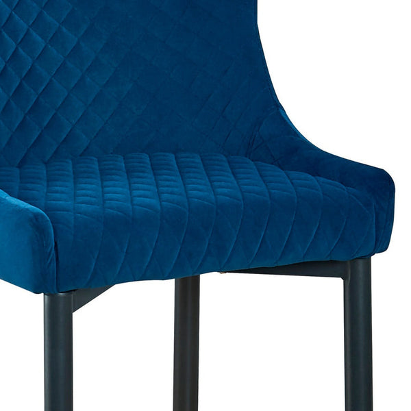 Homeroots Set Of Two 30" Blue And Black Velvet And Metal Low Back Bar Height Bar Chairs   555061