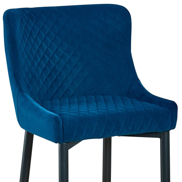 Homeroots Set Of Two 30" Blue And Black Velvet And Metal Low Back Bar Height Bar Chairs   555061