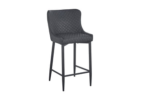 Homeroots Set Of Two 30" Gray And Black Faux Leather And Metal Low Back Bar Height Bar Chairs   555062