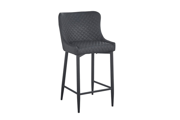 Homeroots Set Of Two 30" Gray And Black Faux Leather And Metal Low Back Bar Height Bar Chairs   555062