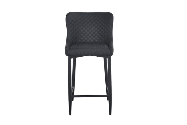 Homeroots Set Of Two 30" Gray And Black Faux Leather And Metal Low Back Bar Height Bar Chairs   555062