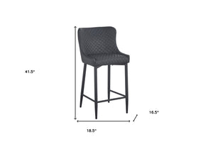Homeroots Set Of Two 30" Gray And Black Faux Leather And Metal Low Back Bar Height Bar Chairs   555062