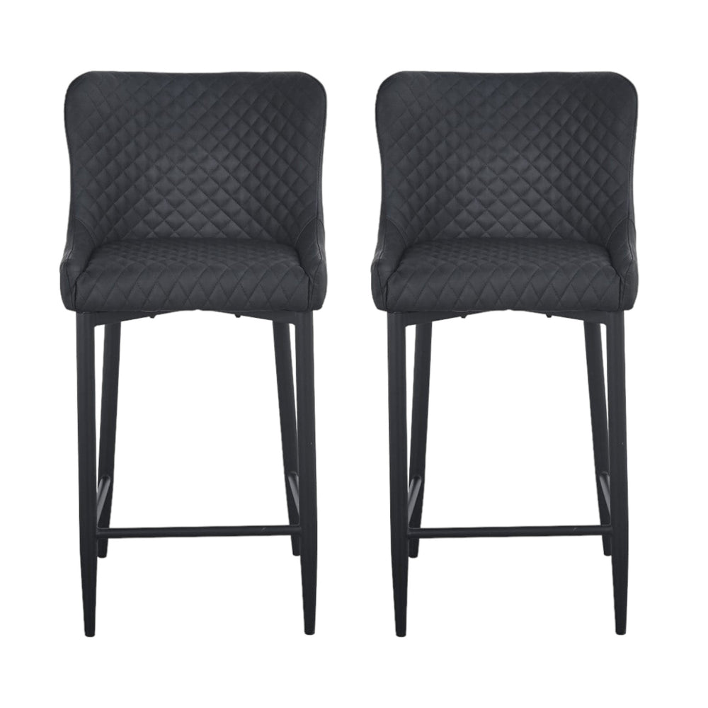 Homeroots Set Of Two 30" Gray And Black Faux Leather And Metal Low Back Bar Height Bar Chairs   555062