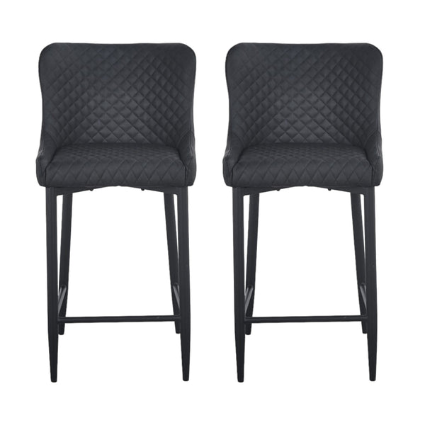 Homeroots Set Of Two 30" Gray And Black Faux Leather And Metal Low Back Bar Height Bar Chairs   555062
