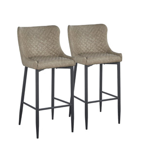 Homeroots Set Of Two 30" Gray And Black Faux Leather And Metal Low Back Bar Height Bar Chairs   555063