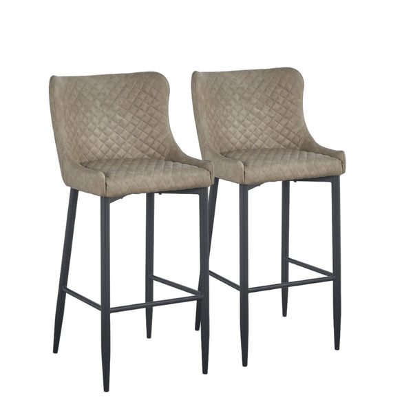 Homeroots Set Of Two 30" Gray And Black Faux Leather And Metal Low Back Bar Height Bar Chairs   555063