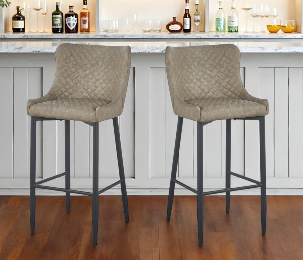 Homeroots Set Of Two 30" Gray And Black Faux Leather And Metal Low Back Bar Height Bar Chairs   555063