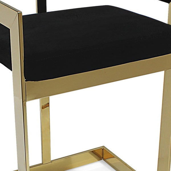 Homeroots 30" Black And Gold Velvet And Stainless Steel Low Back Bar Height Bar Chair   555064