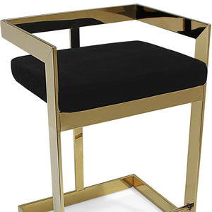 Homeroots 30" Black And Gold Velvet And Stainless Steel Low Back Bar Height Bar Chair   555064
