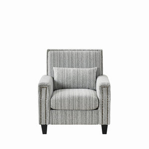 English Elm Modern Striped Upholstered Accent Chair with Arms, Nailhead Trim, Solid Wood Frame and Plush Foam Seating Grey W3373P363920