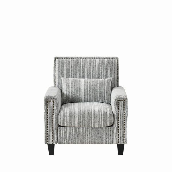 English Elm Modern Striped Upholstered Accent Chair with Arms, Nailhead Trim, Solid Wood Frame and Plush Foam Seating Grey W3373P363920