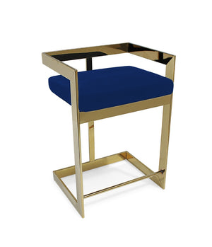 HomeRoots 30" Blue Velvet Bar Chair with Gold Metal Frame - Stylish Low-Back Design for Modern Interiors 555065