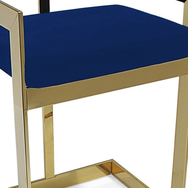 HomeRoots 30" Blue Velvet Bar Chair with Gold Metal Frame - Stylish Low-Back Design for Modern Interiors 555065
