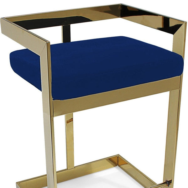 HomeRoots 30" Blue Velvet Bar Chair with Gold Metal Frame - Stylish Low-Back Design for Modern Interiors 555065