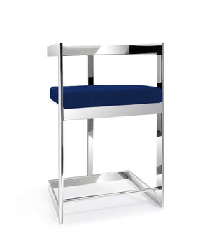 HomeRoots 30" Blue Velvet Low Back Bar Chair with Silver Metal Frame - Modern Comfort for Home Bars & Kitchens 555066