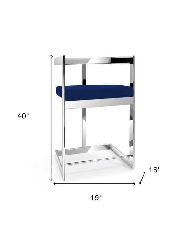 HomeRoots 30" Blue Velvet Low Back Bar Chair with Silver Metal Frame - Modern Comfort for Home Bars & Kitchens 555066