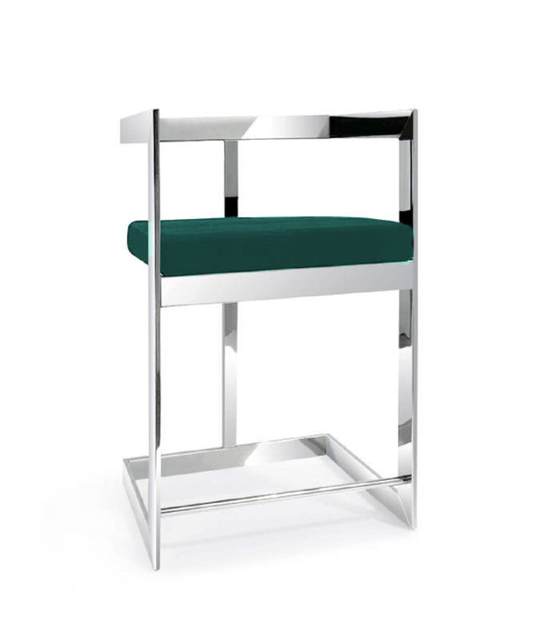 HomeRoots 30" Green Velvet Bar Chair - Chic Low-Back Metal Design with Integrated Footrest for Modern Spaces 555067