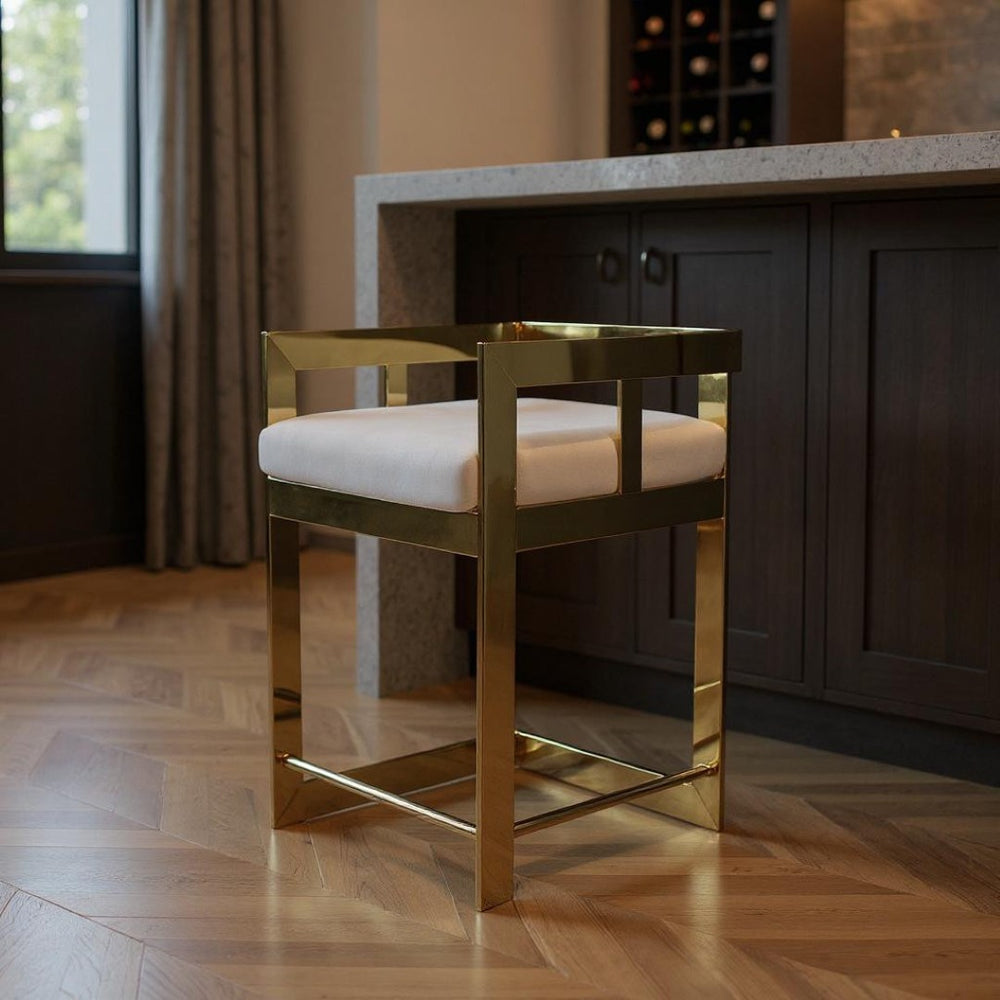 HomeRoots 30" Gray Velvet Low Back Bar Chair with Gold Metal Frame - Modern Glam Seating for Home & Bar 555068