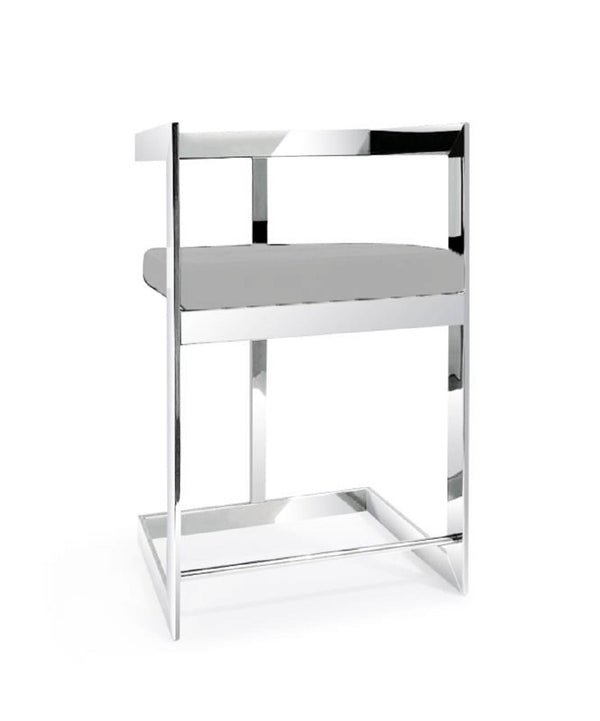 HomeRoots 30" Gray Velvet Low Back Bar Chair with Silver Metal Frame - Stylish Comfort for Home & Commercial Use 555069