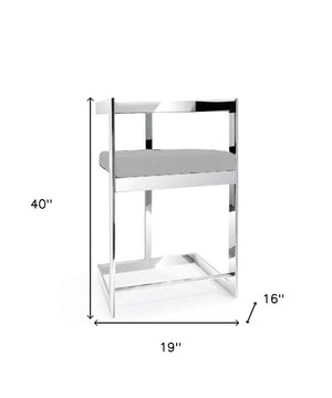 HomeRoots 30" Gray Velvet Low Back Bar Chair with Silver Metal Frame - Stylish Comfort for Home & Commercial Use 555069