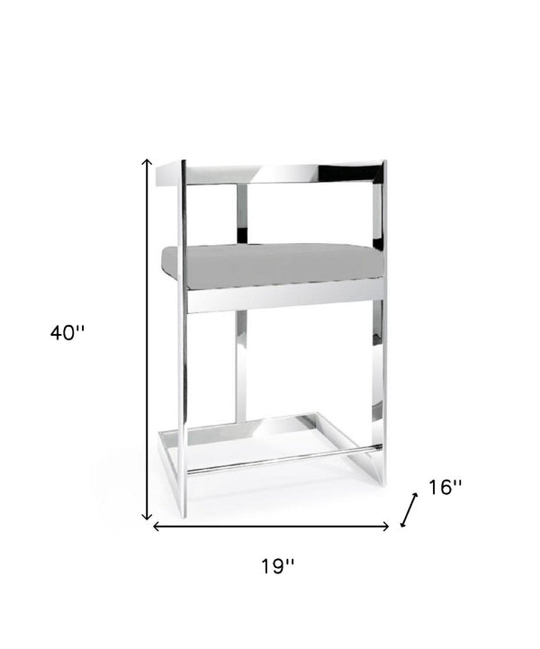 HomeRoots 30" Gray Velvet Low Back Bar Chair with Silver Metal Frame - Stylish Comfort for Home & Commercial Use 555069