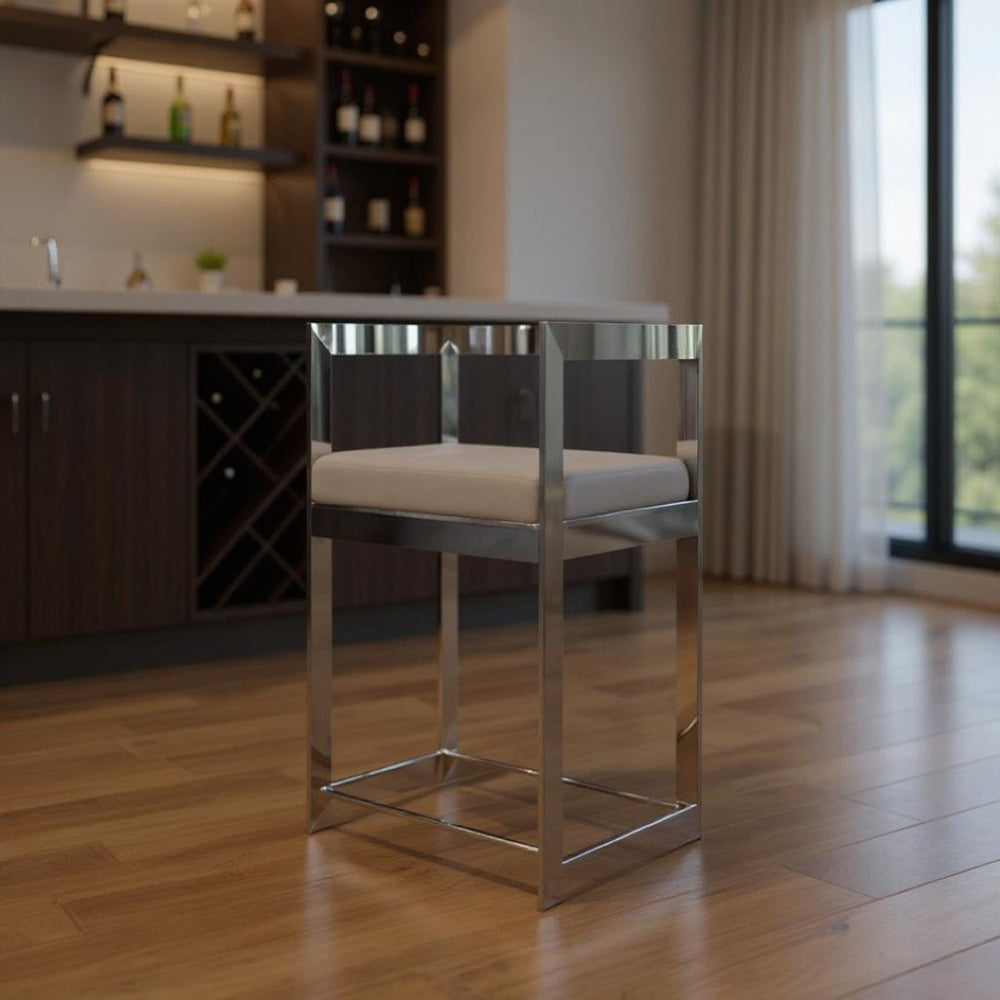 HomeRoots 30" Gray Velvet Low Back Bar Chair with Silver Metal Frame - Stylish Comfort for Home & Commercial Use 555069