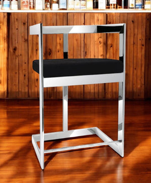 HomeRoots 30" Luxurious Black Velvet Low Back Bar Chair with Sleek Stainless Steel Frame for Modern Interiors 555070