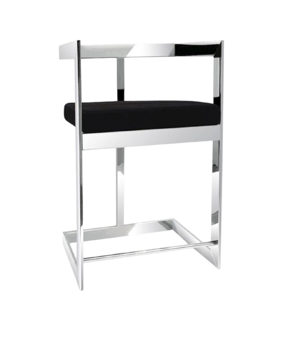 HomeRoots 30" Luxurious Black Velvet Low Back Bar Chair with Sleek Stainless Steel Frame for Modern Interiors 555070