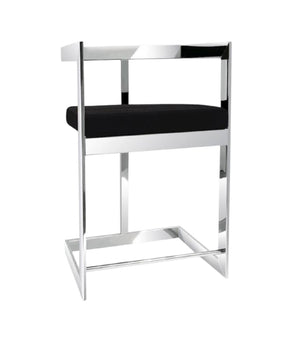 HomeRoots 30" Luxurious Black Velvet Low Back Bar Chair with Sleek Stainless Steel Frame for Modern Interiors 555070