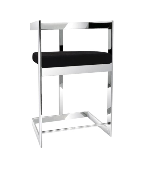 HomeRoots 30" Luxurious Black Velvet Low Back Bar Chair with Sleek Stainless Steel Frame for Modern Interiors 555070