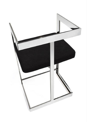 Homeroots 30" Black And Silver Velvet And Stainless Steel Low Back Bar Height Bar Chair   555070