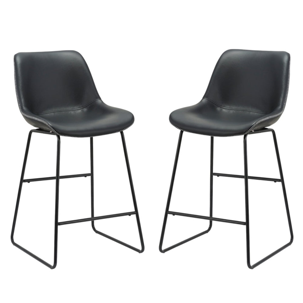 HomeRoots Set of Two Stylish Black Faux Leather Bar Stools with Metal Frame for Modern Kitchen Comfort 555071