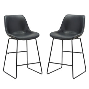 HomeRoots Set of Two Stylish Black Faux Leather Bar Stools with Metal Frame for Modern Kitchen Comfort 555071