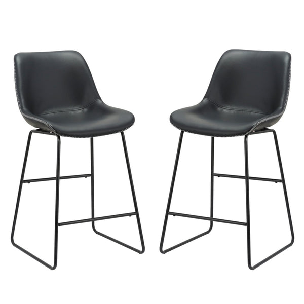 HomeRoots Set of Two Stylish Black Faux Leather Bar Stools with Metal Frame for Modern Kitchen Comfort 555071