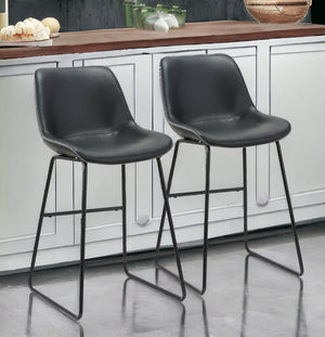 Homeroots Set Of Two 26" Black Faux Leather And Metal Low Back Counter Height Bar Chairs   555071